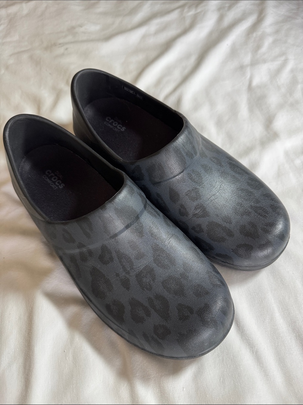 CROCS Grey Black Leopard-Print Professional Clogs